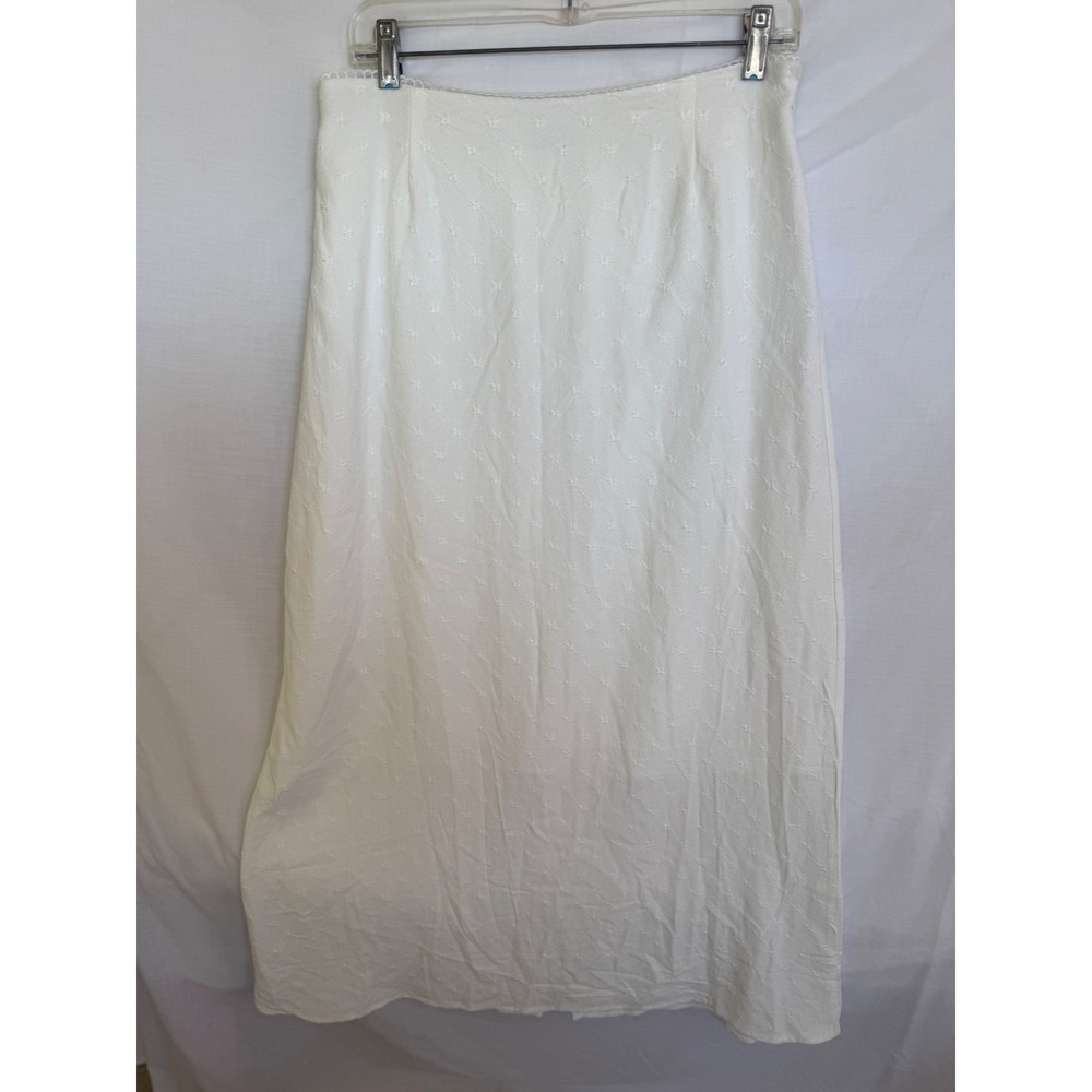 Sienna Sky Womens White Rayon Linen Midi Skirt Scallop Lace Trim RS1085 XL